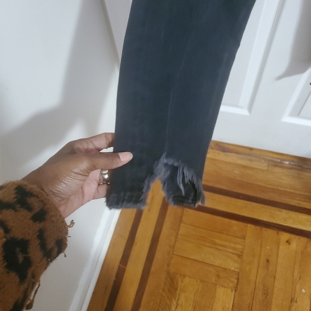 Agolde Womens Jamie High Rise Skinny Jeans Black Distressed Cropped Size 24 - Picture 7 of 12